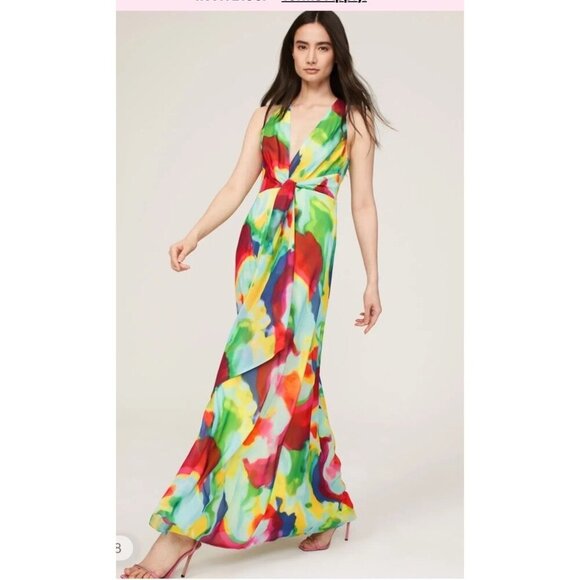Ralph Lauren Maxi Dress Tropical Island Tie Dye Colorful Vacay Mekkac Gown SZ 0 - Picture 1 of 12